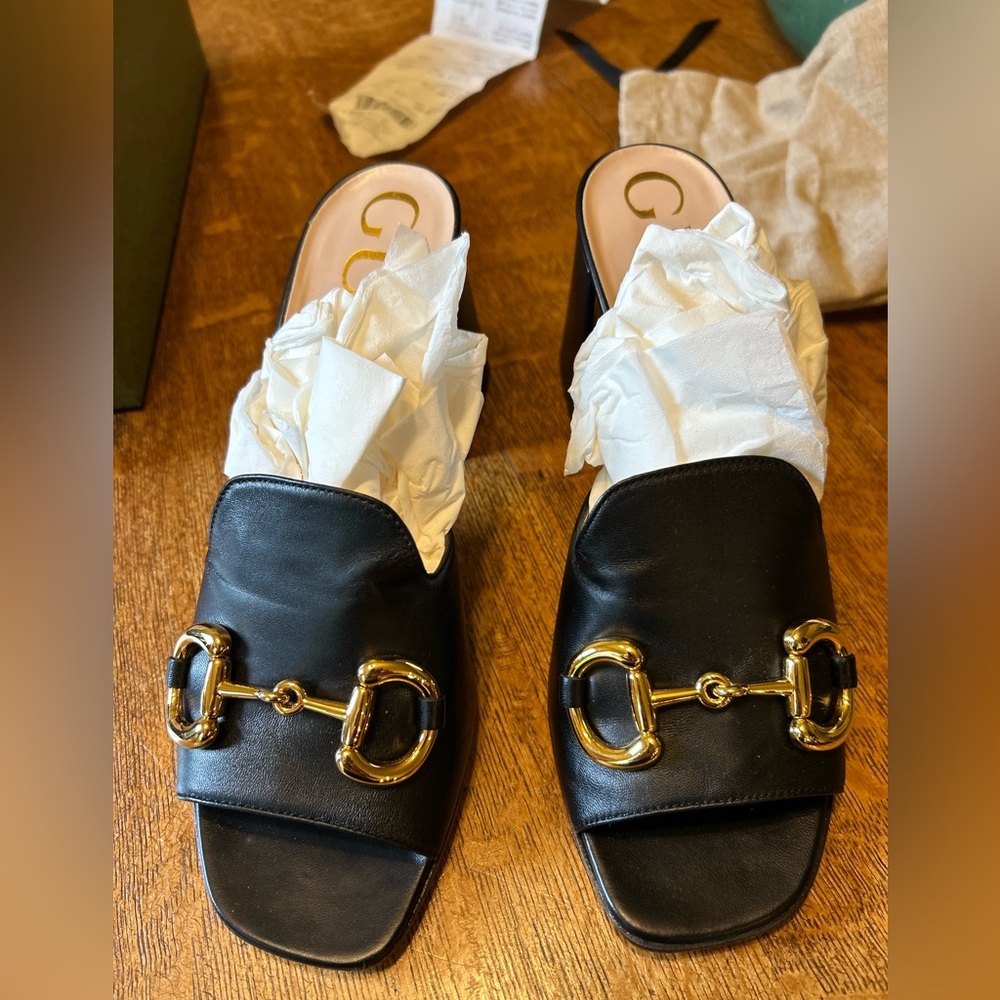 Gucci Black Heels with Gold Accents